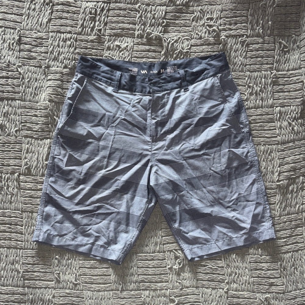 RVCA Men's Black and Gray Striped Shorts